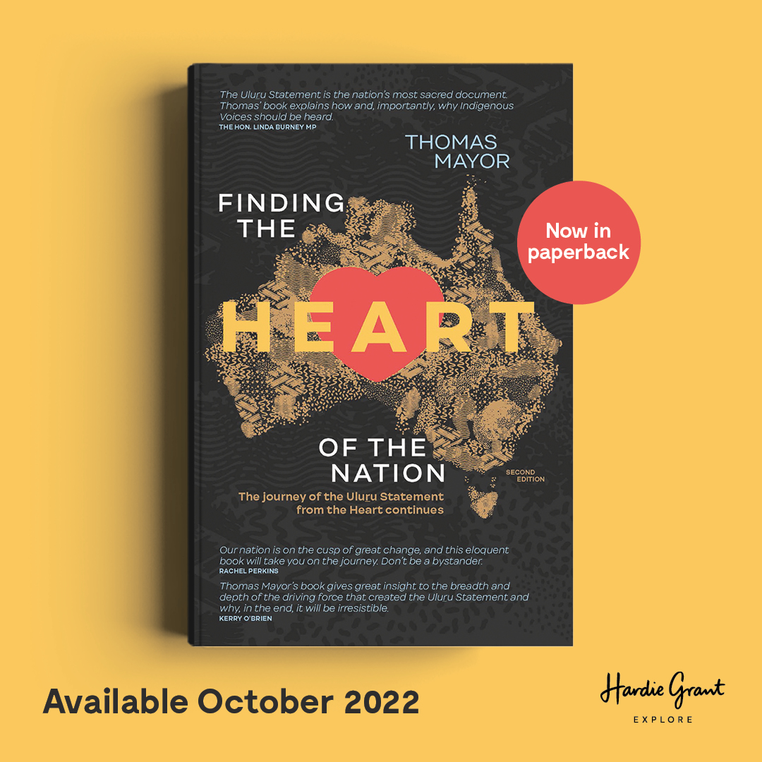 Image of the Finding the Heart of the Nation book cover. The cover is black with an artisitically styled Australia in yellow.