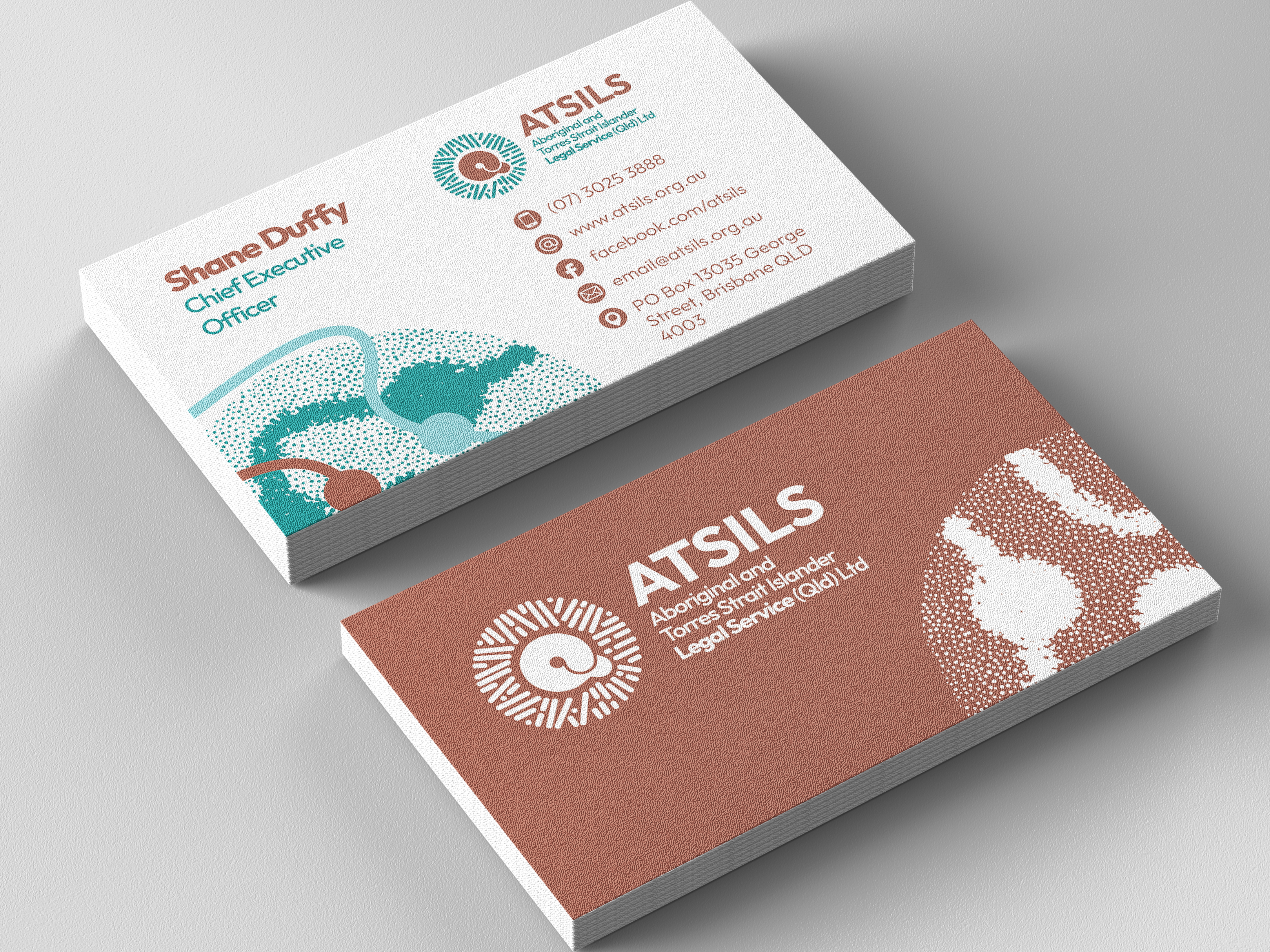 Mock up of a business card for ATSILS image shows front and back of the card