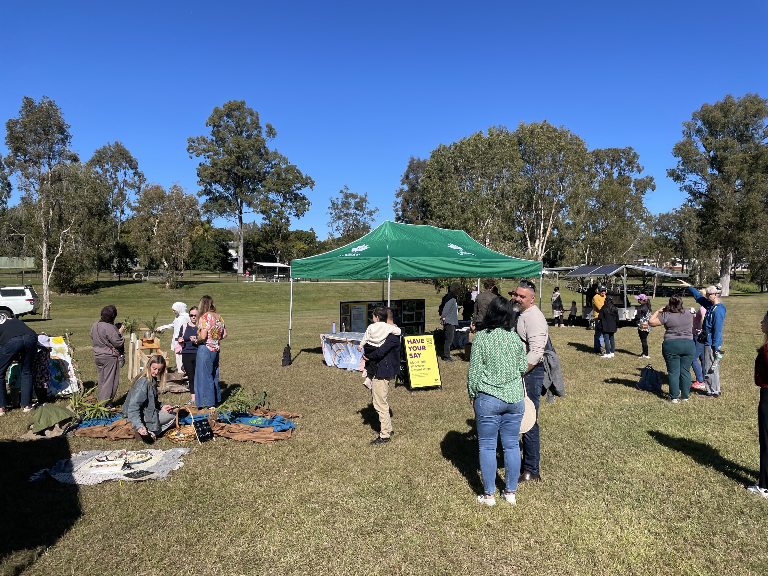 A marquee set up for community engagement