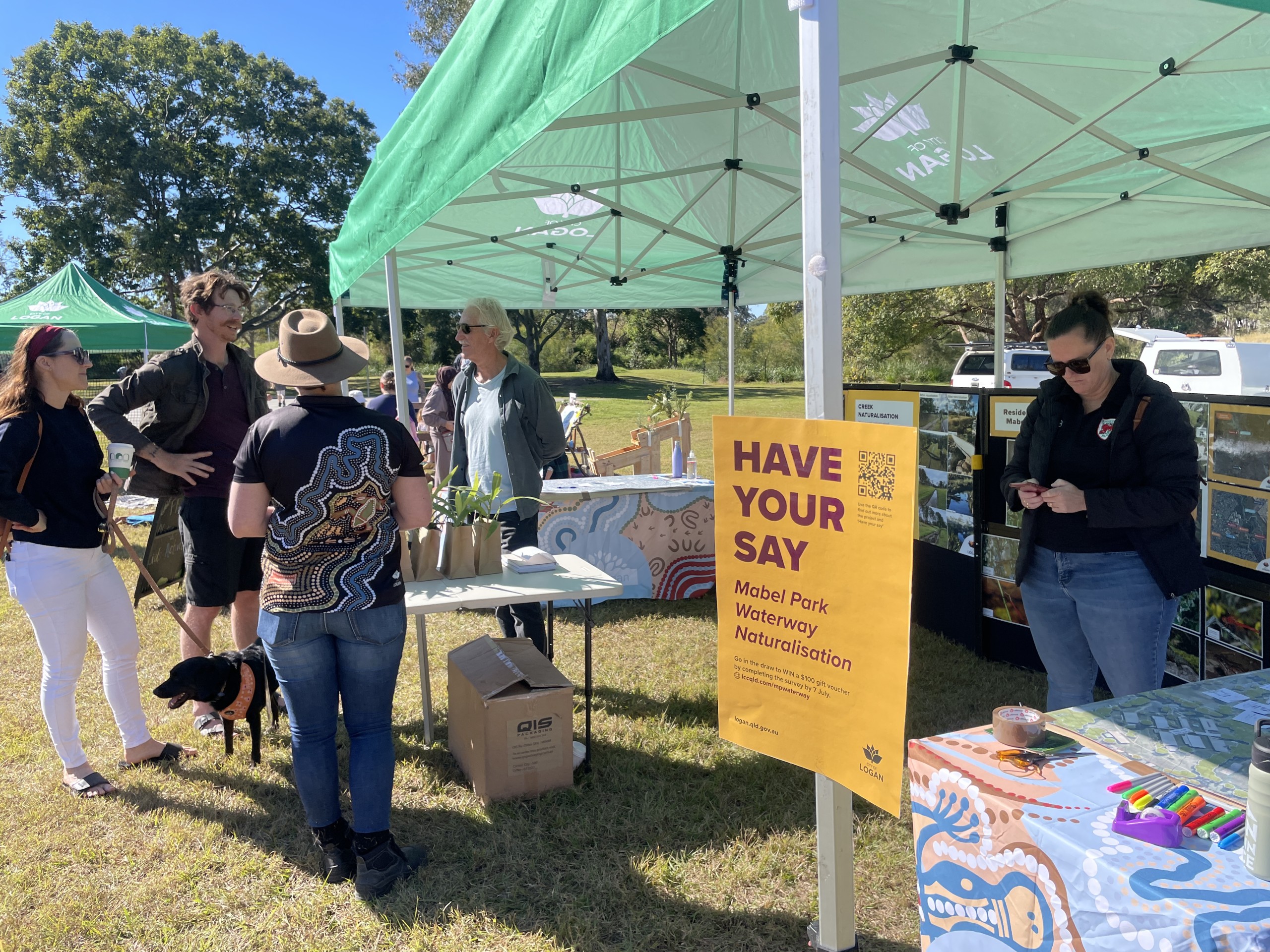 A marquee set up for community engagement